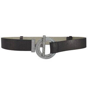 Chico's Metallic Adjustable Leather Cinch Belt with Rhinestone Buckle, S/M